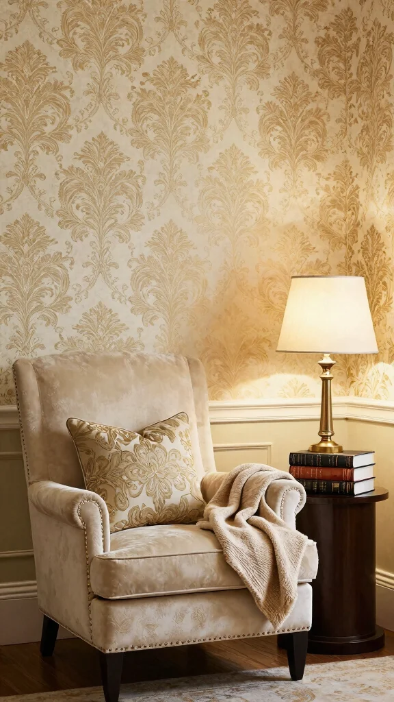 12 Reading Room Wallpaper Ideas That Add Depth and Character - 7. Elegant Damask Designs 1