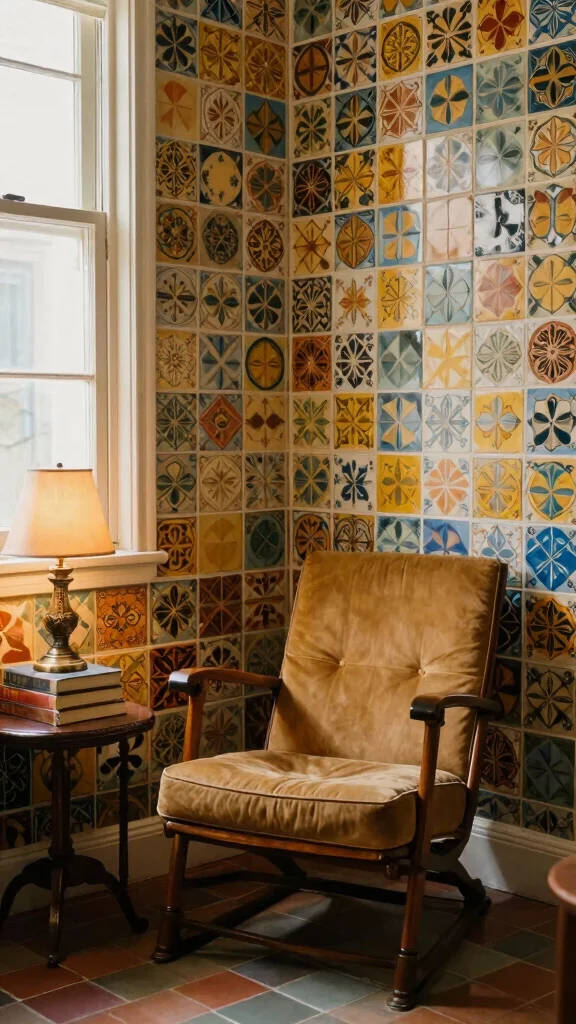 12 Reading Room Wallpaper Ideas That Add Depth and Character - 9. Retro Tile Patterns 1