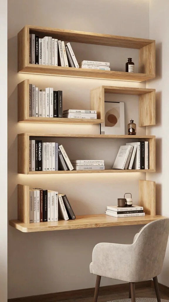 12 Study Room Bookshelf Ideas for an Organized and Stylish Space - 10. Wall-mounted Bookshelves for Small Spaces 1
