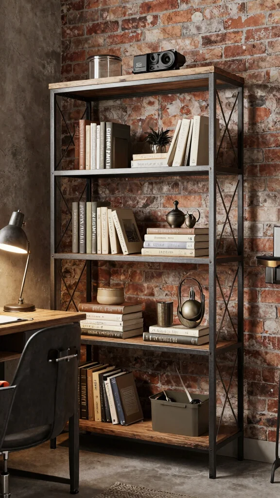 12 Study Room Bookshelf Ideas for an Organized and Stylish Space - 4. Industrial-style Metal Bookshelves 1