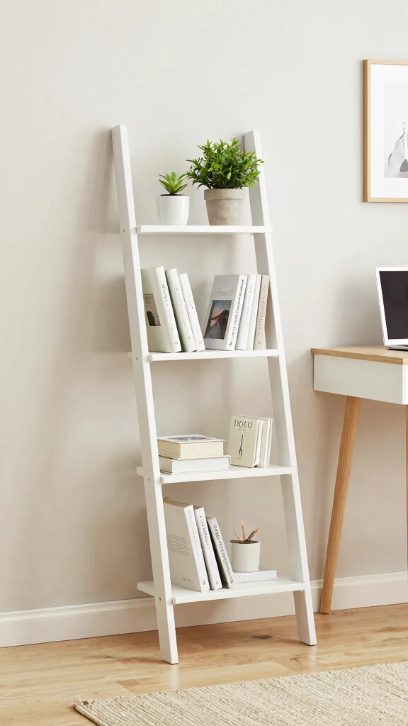 12 Study Room Bookshelf Ideas for an Organized and Stylish Space - 5. Minimalist Ladder Bookshelf 1