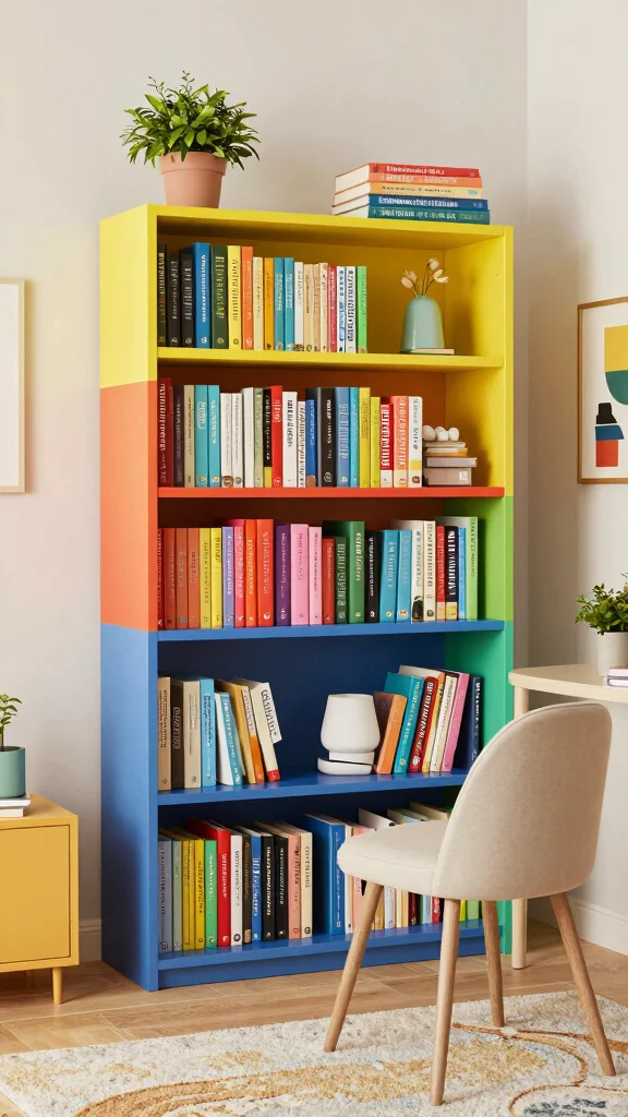 12 Study Room Bookshelf Ideas for an Organized and Stylish Space - 6. Color-Coded Bookshelves for a Pop of Fun 1