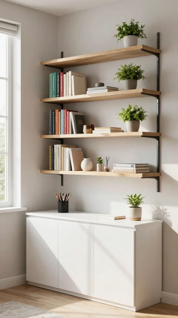 12 Study Room Cabinet Design Ideas for Smart, Built-In Storage - 1. Floating Shelves with Cabinet Combo 1