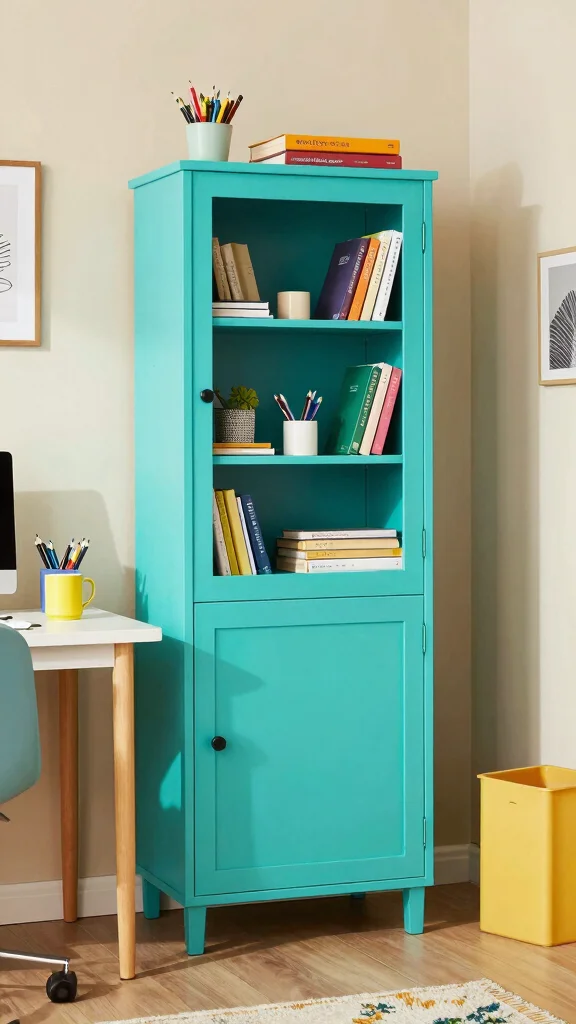 12 Study Room Cabinet Design Ideas for Smart, Built-In Storage - 10. Colorful Cabinet Options 1