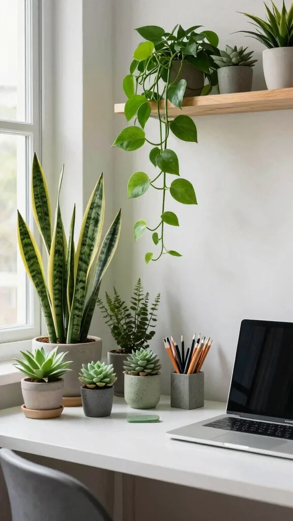 12 Study Room Furniture Ideas to Build a More Productive Space - 5. Greenery and Plants 1