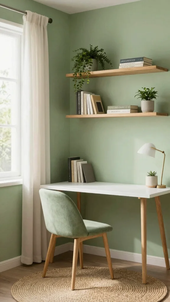 12 Study Room Paint Colors That Keep You Focused and Calm - 1. Soft Sage Green 1