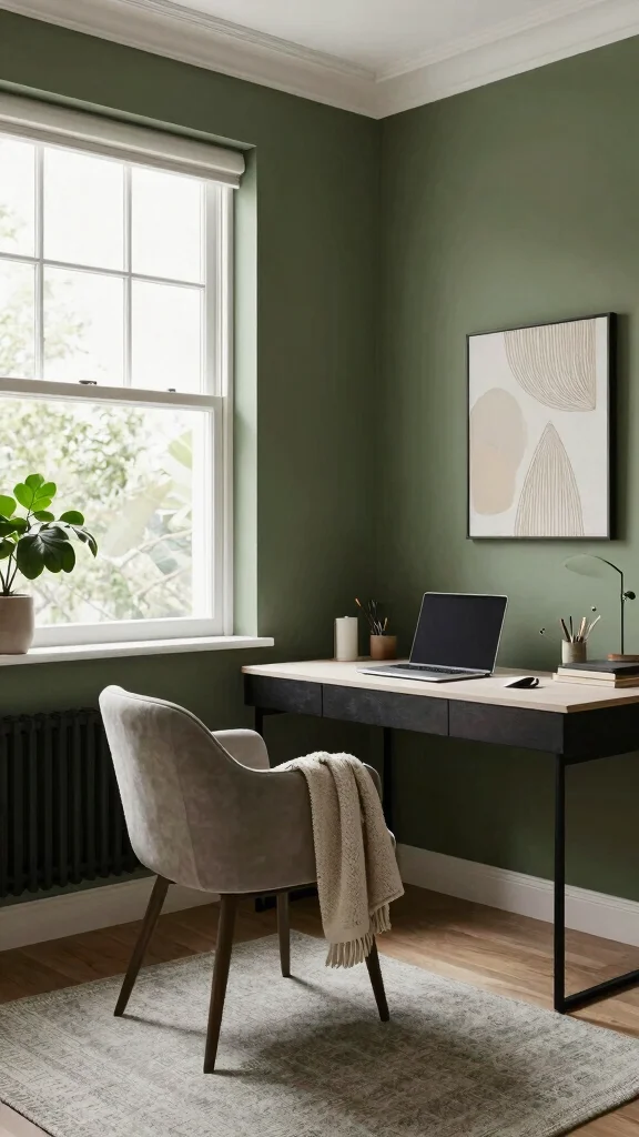 12 Study Room Paint Colors That Keep You Focused and Calm - 10. Cool Olive 1