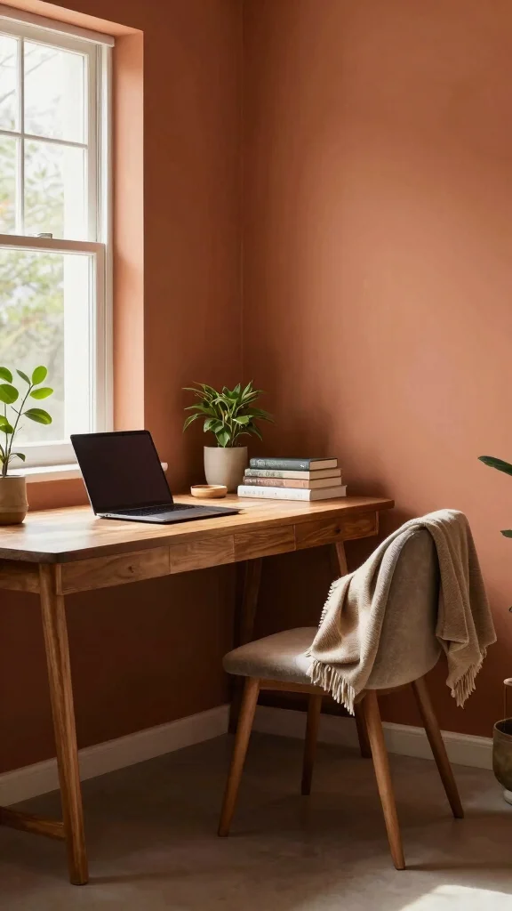 12 Study Room Paint Colors That Keep You Focused and Calm - 12. Earthy Terracotta 1