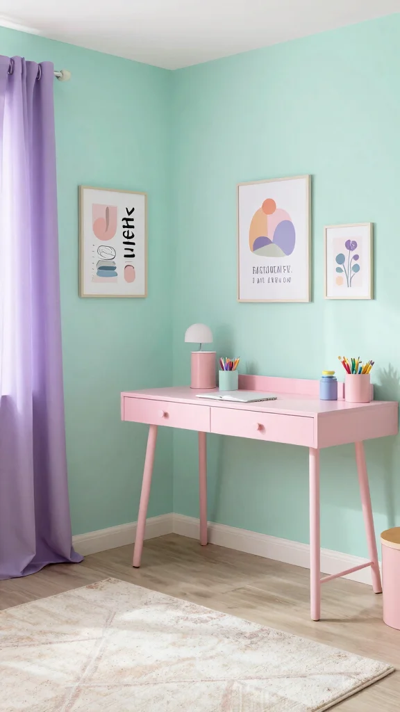 12 Study Room Wall Painting Ideas From Motivational to Minimal - 10. Playful Pastels 1