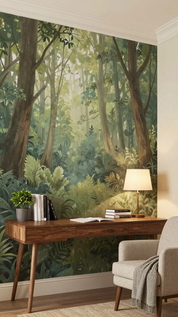 12 Study Room Wall Painting Ideas From Motivational to Minimal - 7. Nature-Inspired Murals 1