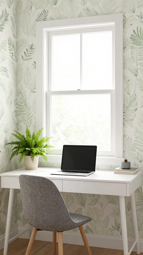 12 Study Room Wallpaper Ideas That Add Character Without Distraction - 3. Subtle Botanical Prints 1