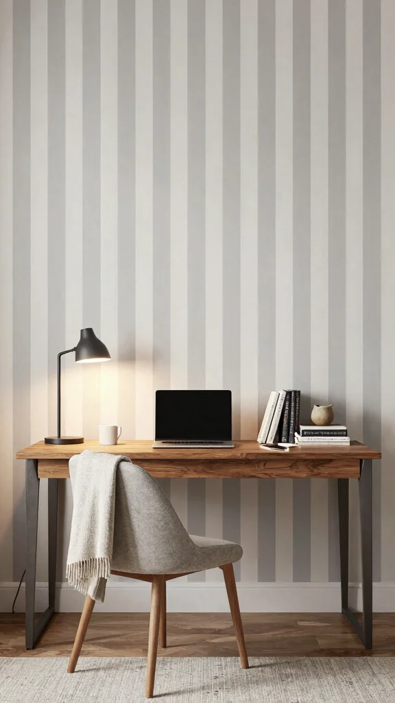 12 Study Room Wallpaper Ideas That Add Character Without Distraction - 5. Muted Stripes 1