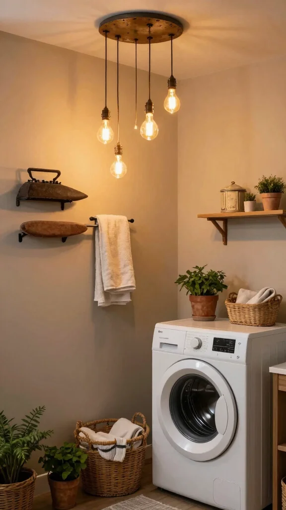 13 Laundry Room Lighting Ideas for a Brighter, More Enjoyable Space - 3. Vintage Bulbs for a Retro Vibe 1