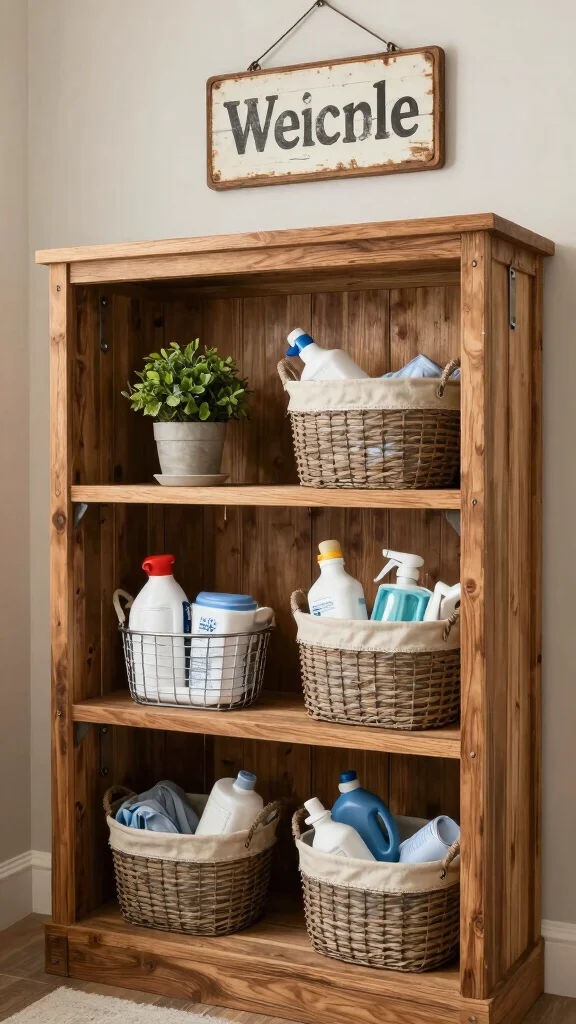 13 Laundry Room Open Shelf Ideas for an Organized, Airy Look - 1. Rustic Charm with Reclaimed Wood 1