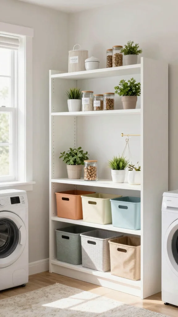 13 Laundry Room Open Shelf Ideas for an Organized, Airy Look - 3. Bright White Shelves for a Clean Look 1
