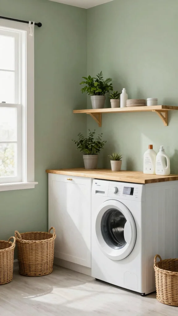13 Laundry Room Paint Colors That Make the Space Feel Fresh - 1. Soft Sage Green 1