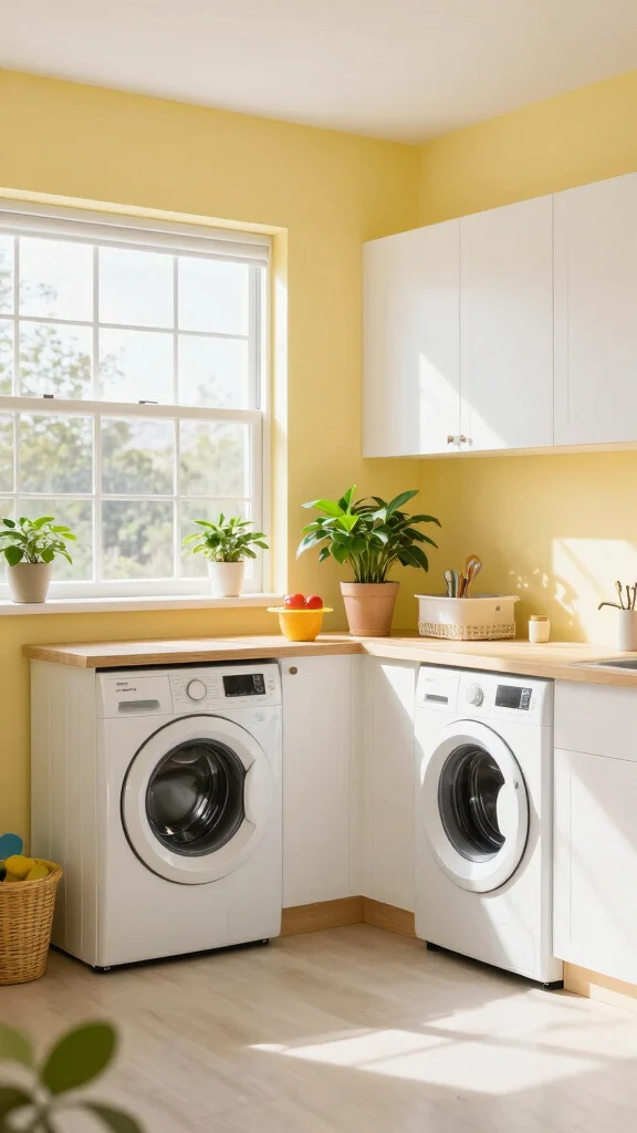 13 Laundry Room Paint Colors That Make the Space Feel Fresh - 10. Soft Butter Yellow 1