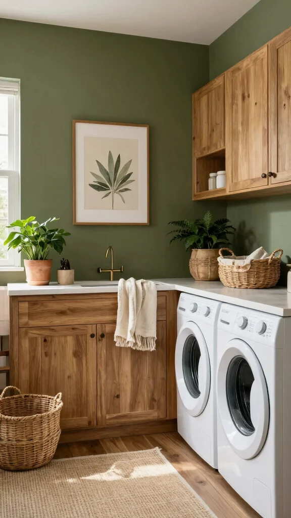 13 Laundry Room Paint Colors That Make the Space Feel Fresh - 11. Earthy Olive Green 1