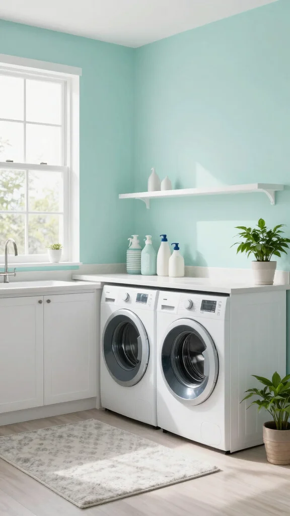 13 Laundry Room Paint Colors That Make the Space Feel Fresh - 8. Gentle Aqua 1