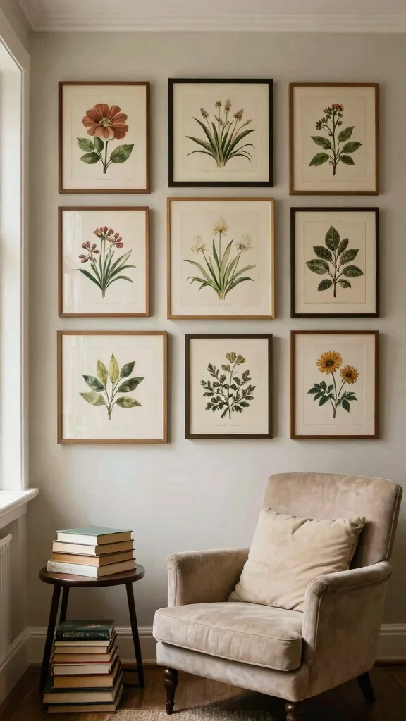 13 Reading Room Wall Decor Ideas That Inspire Every Time You Look Up - 10. Botanical Prints for a Refreshing Touch 1