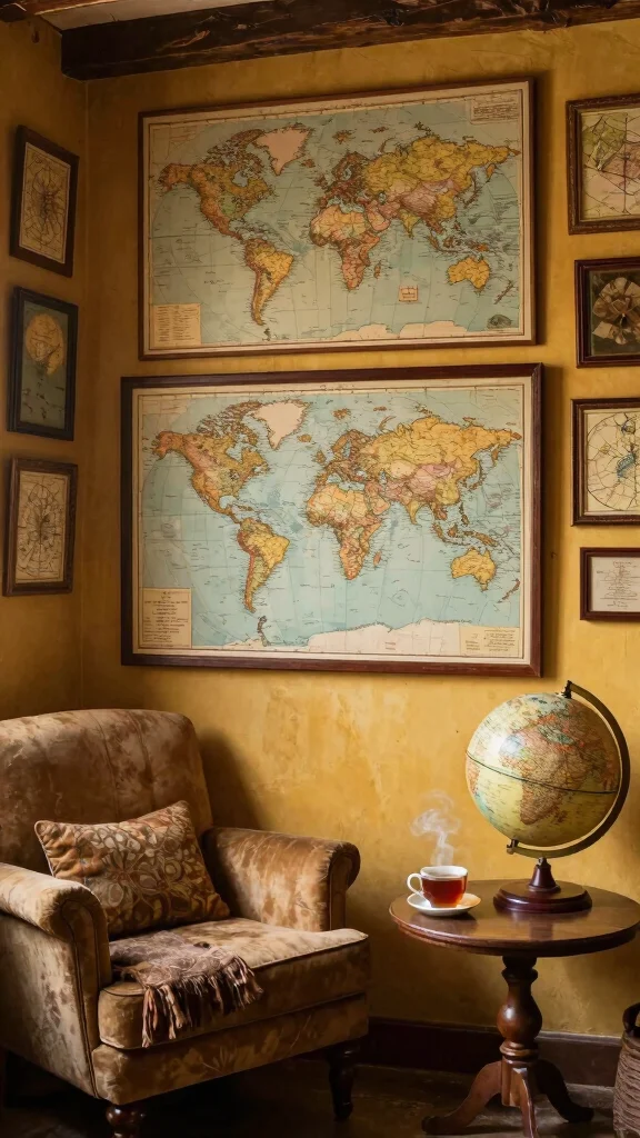 13 Reading Room Wall Decor Ideas That Inspire Every Time You Look Up - 3. Vintage Maps for Adventure Vibes 1
