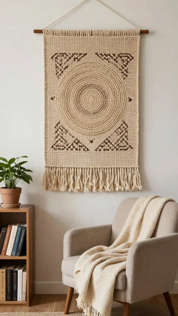 13 Reading Room Wall Decor Ideas That Inspire Every Time You Look Up - 6. Woven Wall Hangings for Texture 1