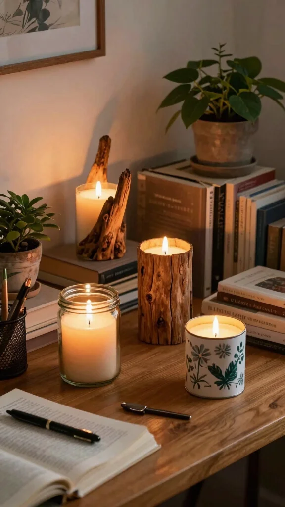 13 Study Room Lighting Ideas for Focus, Comfort, and Good Vibes - 11. Upcycled Candle Holders 1