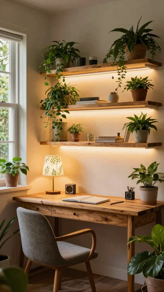 13 Study Room Lighting Ideas for Focus, Comfort, and Good Vibes - 7. Biophilic Lighting Design 1
