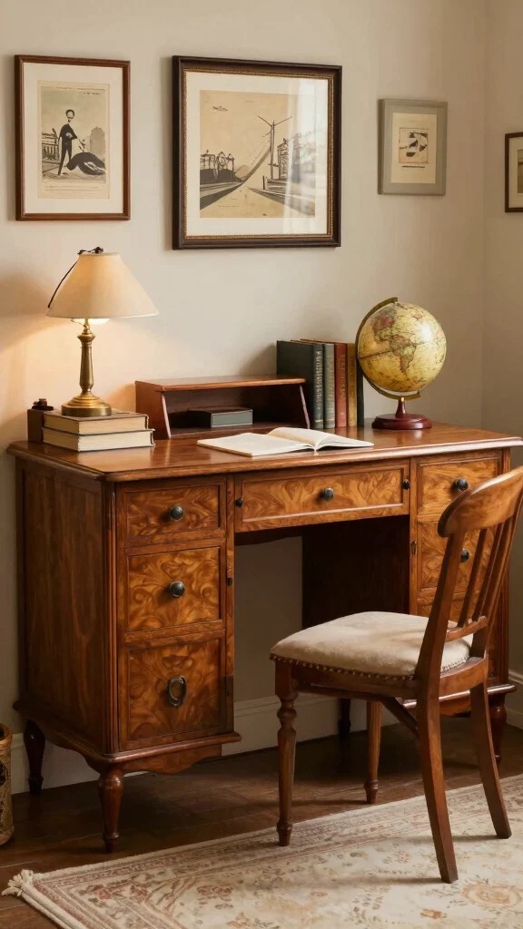 13 Study Room Table Design Ideas for Every Space and Budget - 7. Vintage Writing Desk 1