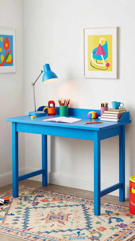 13 Study Room Table Design Ideas for Every Space and Budget - 9. Colorful Study Table 1