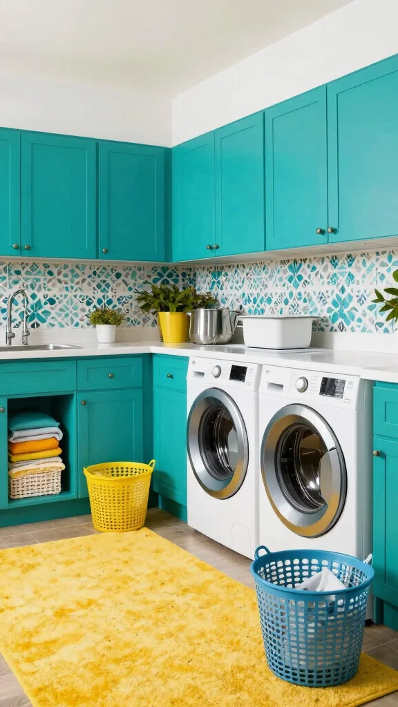 14 Laundry Room Cabinet Ideas for Every Style and Storage Need - 3. Bold Color Choices 1