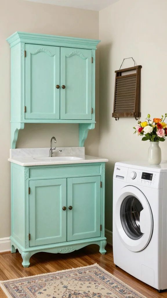 14 Laundry Room Cabinet Ideas for Every Style and Storage Need - 4. Vintage Vibes with Antique Cabinets 1