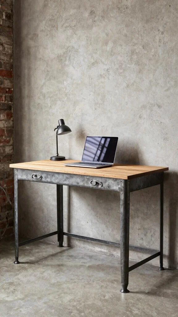 14 Study Room Table Ideas for a Clean, Focused Workspace - 11. Industrial Style Metal Desk 1
