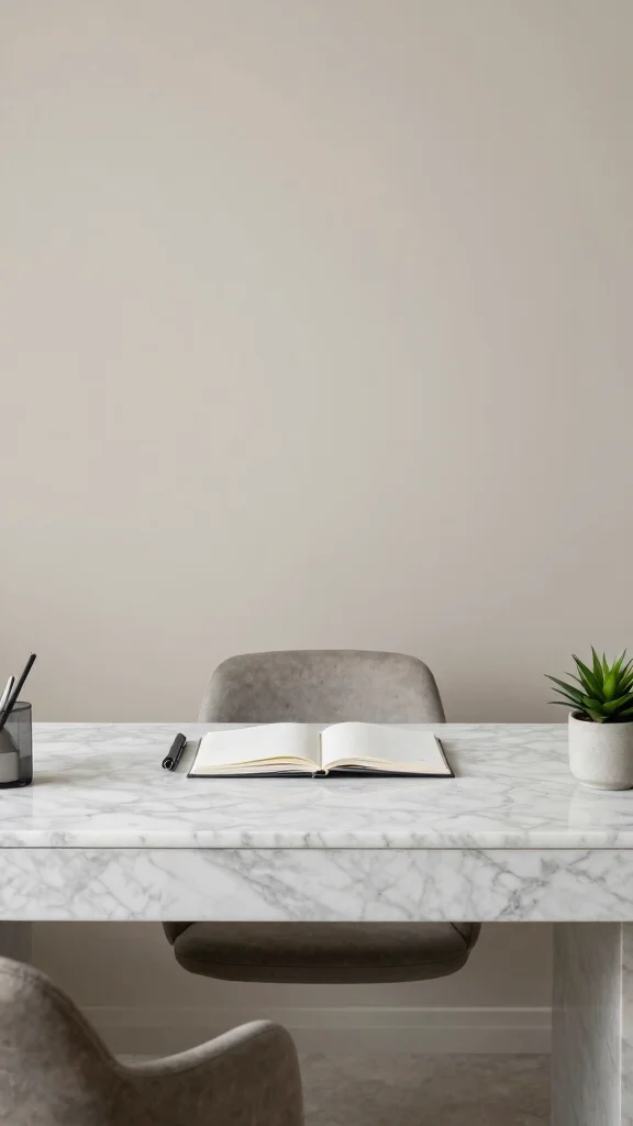 14 Study Room Table Ideas for a Clean, Focused Workspace - 13. Elegant Marble-Topped Desk 1