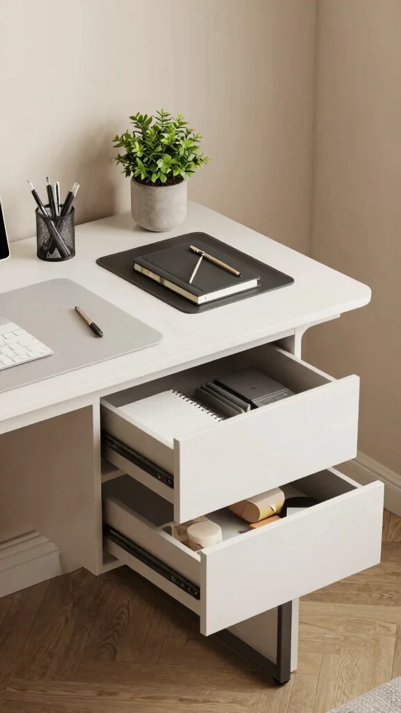 14 Study Room Table Ideas for a Clean, Focused Workspace - 3. Multipurpose Desk with Storage Solutions 1