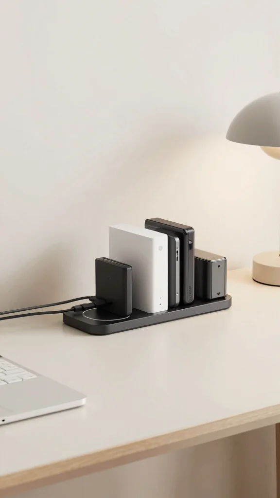 14 Study Room Table Ideas for a Clean, Focused Workspace - 6. Desk with Built-in Charging Station 1