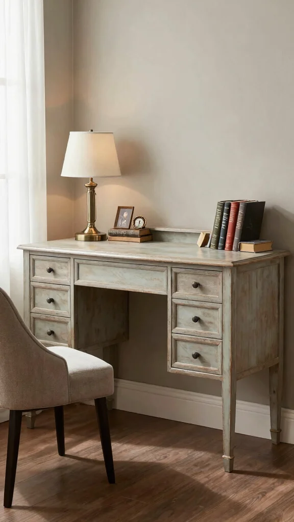 14 Study Room Table Ideas for a Clean, Focused Workspace - 7. Vintage-Style Writing Desk 1