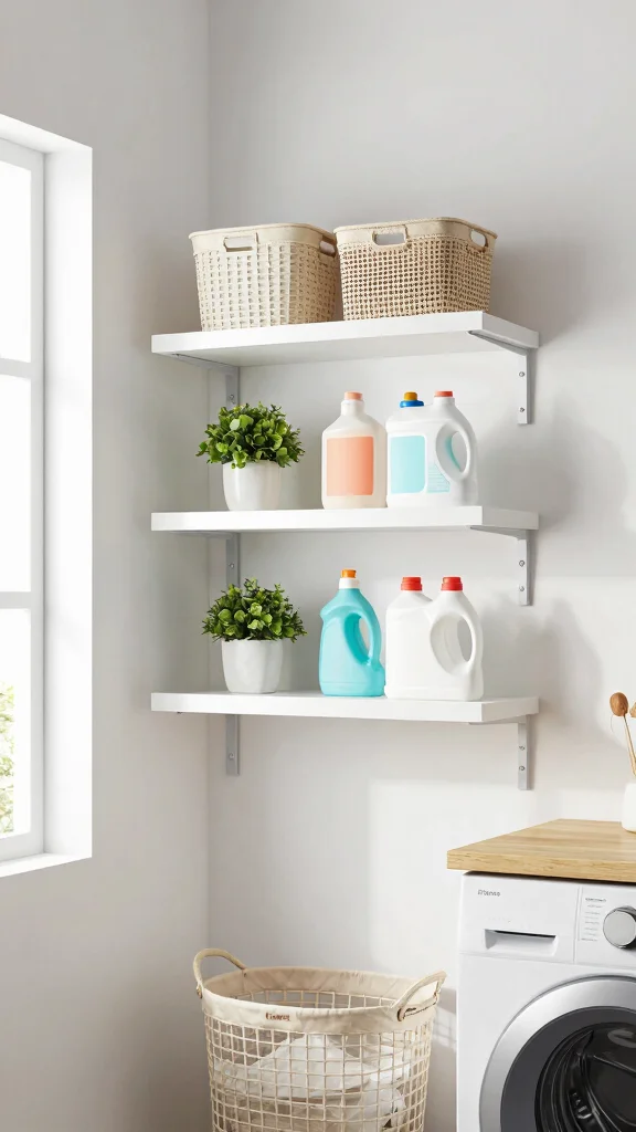15 Laundry Room Cabinet Ideas for Storage, Style, and Organization - 1. Floating Shelves for a Modern Look 1