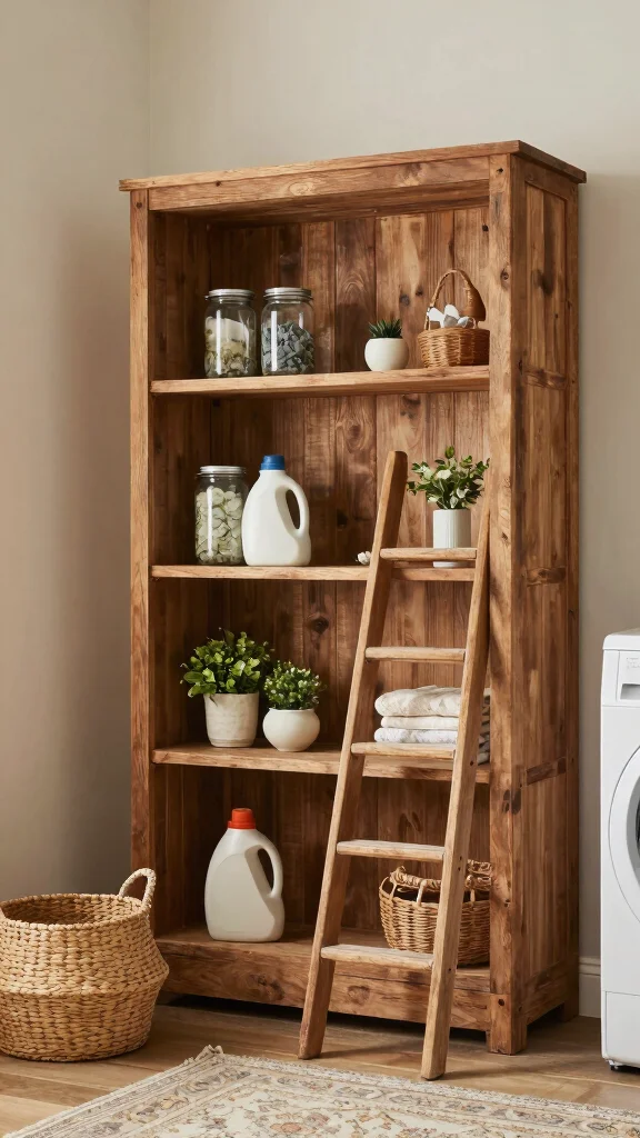 15 Laundry Room Cabinet Ideas for Storage, Style, and Organization - 2. Rustic Open Shelving for Charm 1