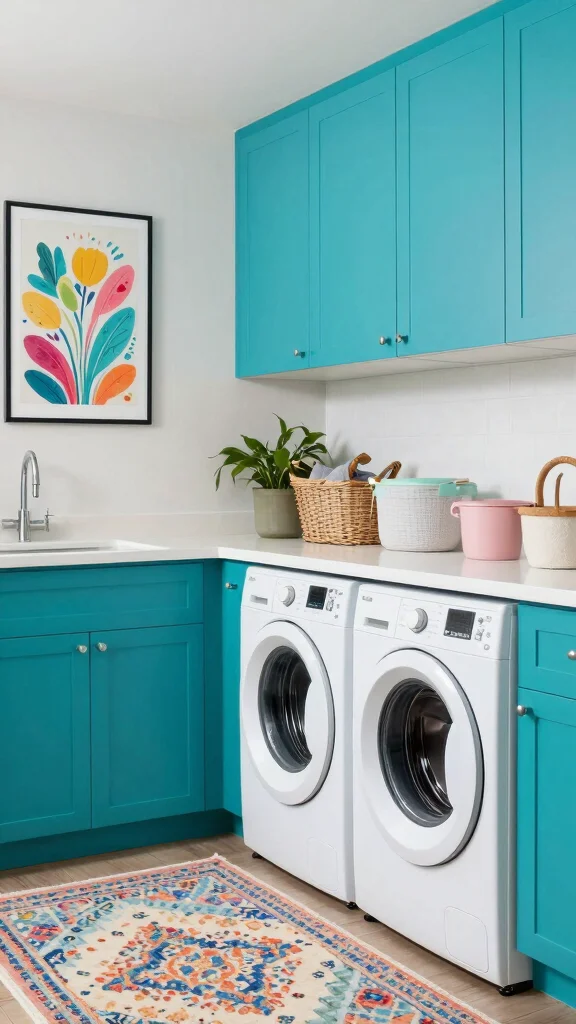 15 Laundry Room Cabinet Ideas for Storage, Style, and Organization - 3. Colorful Cabinetry to Brighten Up 1