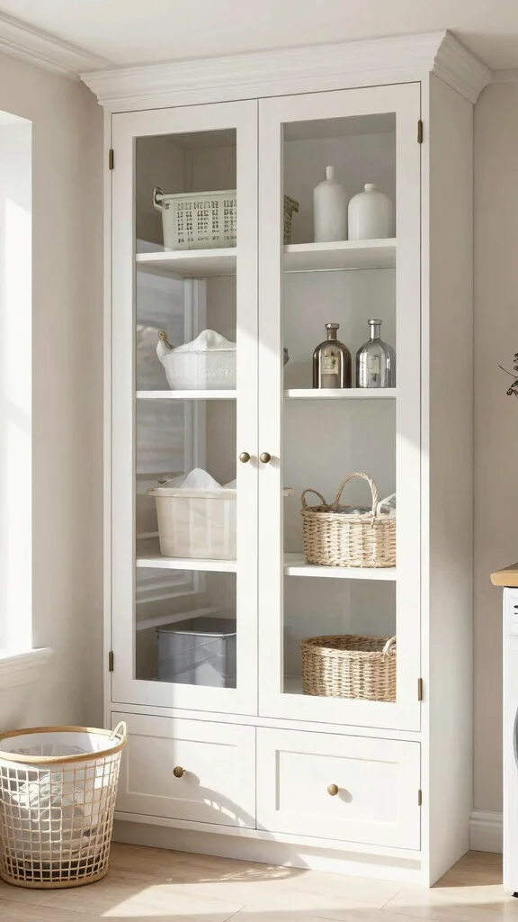 15 Laundry Room Cabinet Ideas for Storage, Style, and Organization - 9. Cabinets with Glass Doors for Display 1