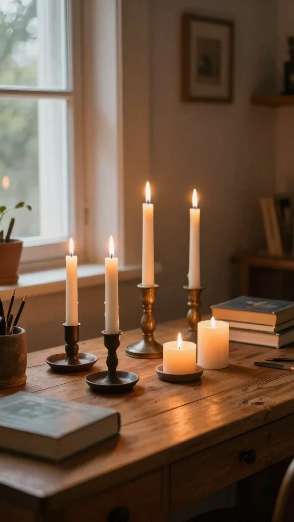 15 Study Room Lighting Ideas for Every Setup and Study Style - 11. Rustic Candle Lighting 1