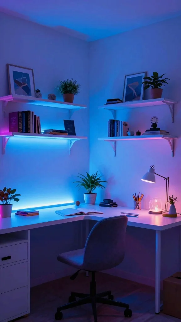 15 Study Room Lighting Ideas for Every Setup and Study Style - 15. Colorful LED Mood Lighting 1