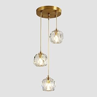 3-Light Cluster Pendant Lighting Crystal Chandelier Gold Hanging Pendant...