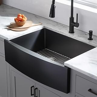 33 inch Black Farmhouse Sink, Modern Single Bowl Stainless Steel Apron F...