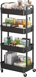 Sywhitta 4-Tier Plastic Rolling Utility Cart with Handle, Multi-Function...