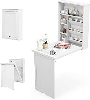 Tangkula Foldable Wall Mounted Desk, Floating Table with Storage Shelves...