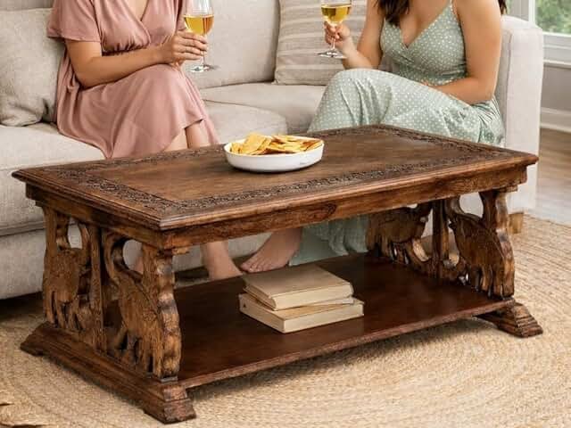 Coffee Table in Wood Rectangular 40x20x18 Burnt,Farmhouse Accent End Tab...