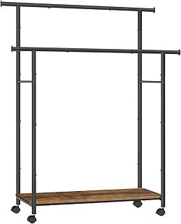 SONGMICS Double-Rod Clothes Rack with Wheels, 38.8 Inches Garment Rack w...