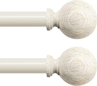 White Wood Curtain Rods for Windows:Farmhouse Boho Rrustic Wooden Curtai...